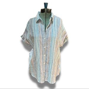 beachlunchlounge Women’s Multi-Colored Striped Short Sleeve Spencer Shirt